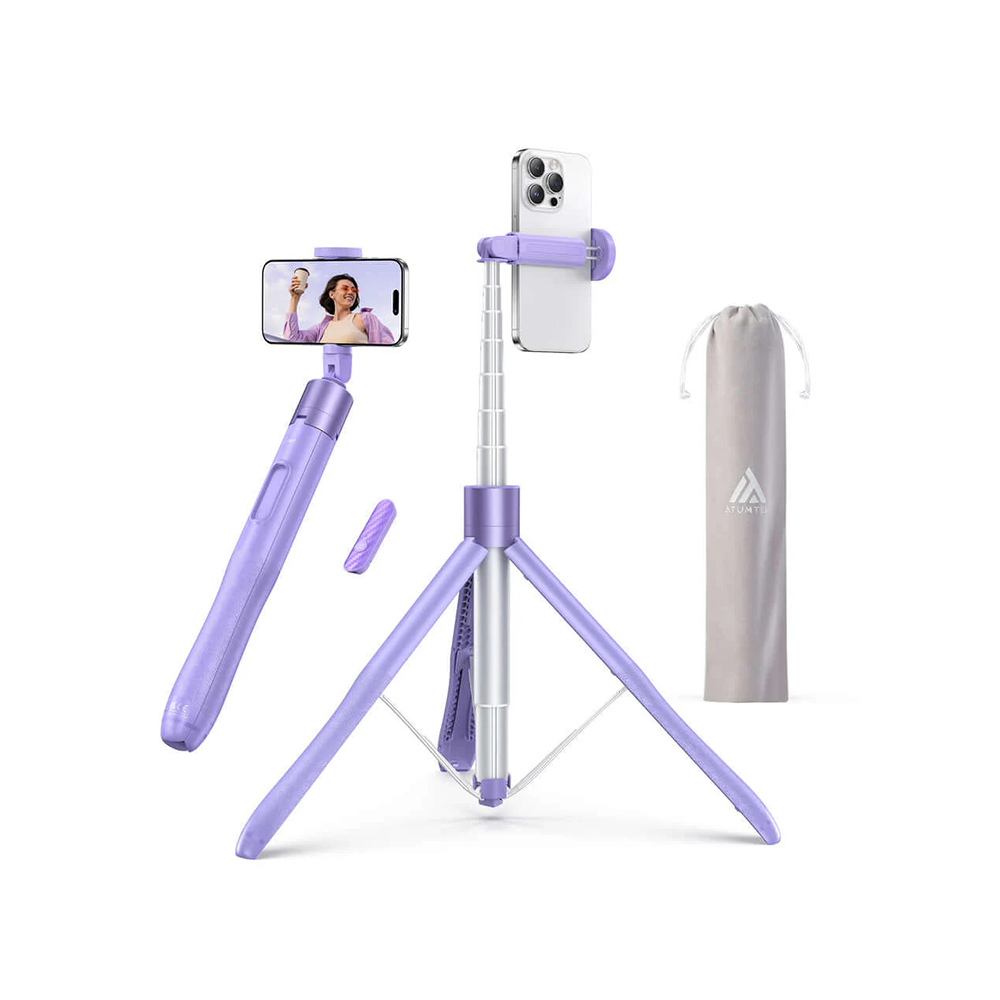 60 Inch Purple Selfie Stick Tripod, All-in-One Extendable Phone Tripod