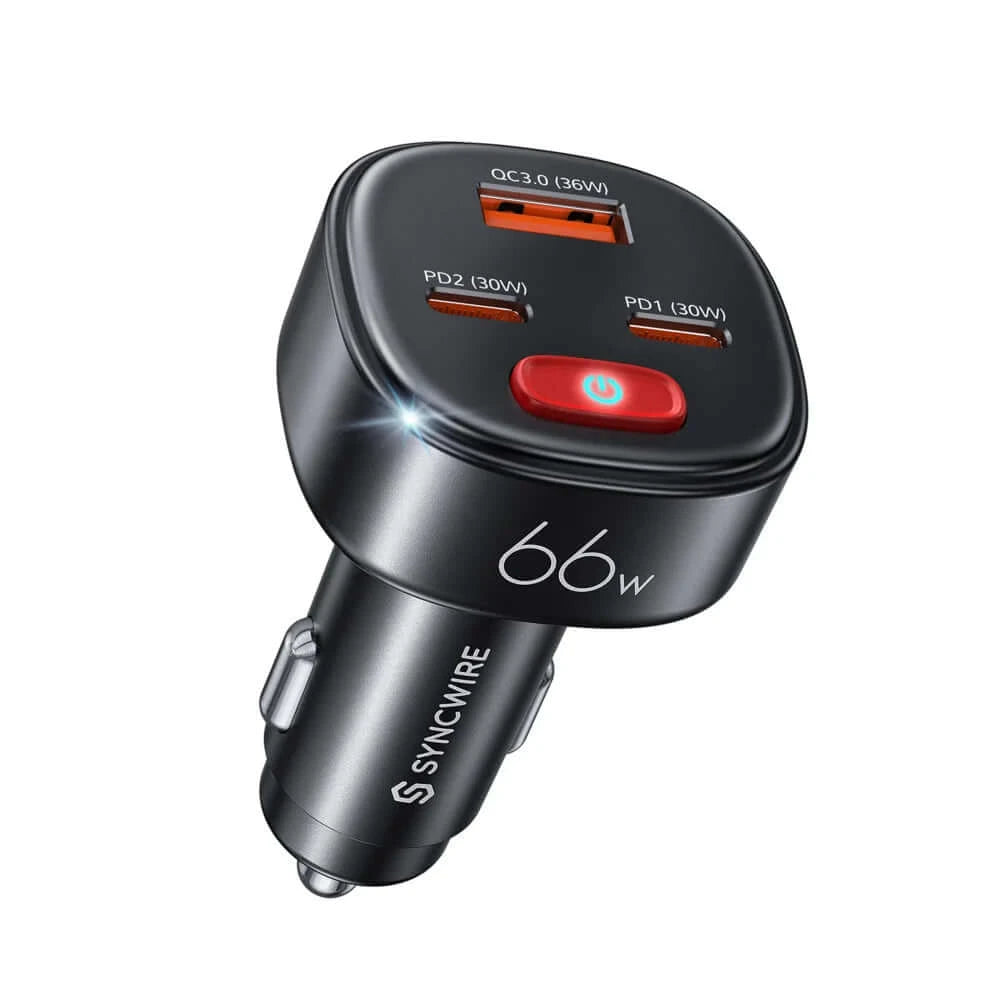 66W Car Charger with Switch Fast Efficient Charging