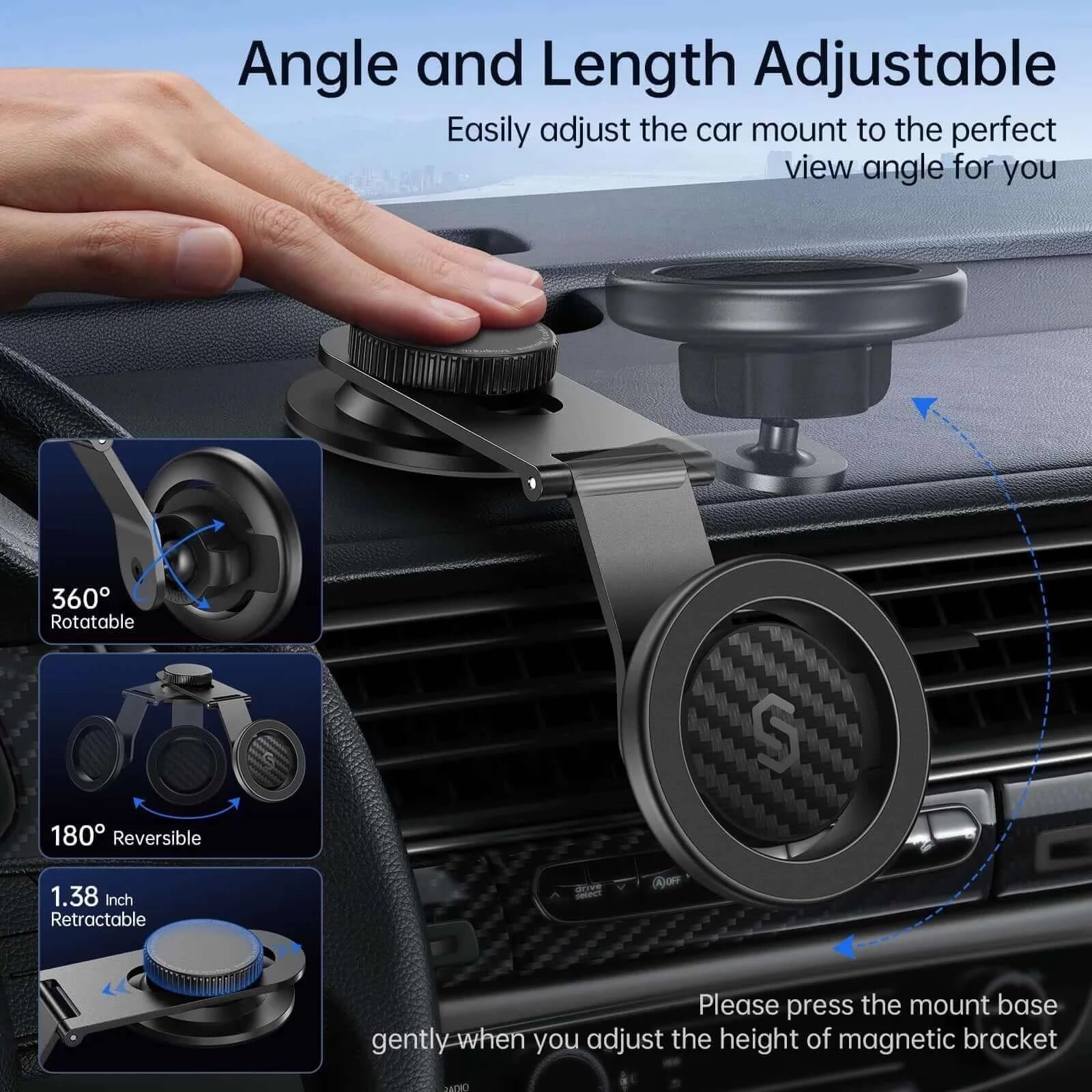 Magnetic-Phone-Car-Mount-Angel-And-Length-Adjustable
