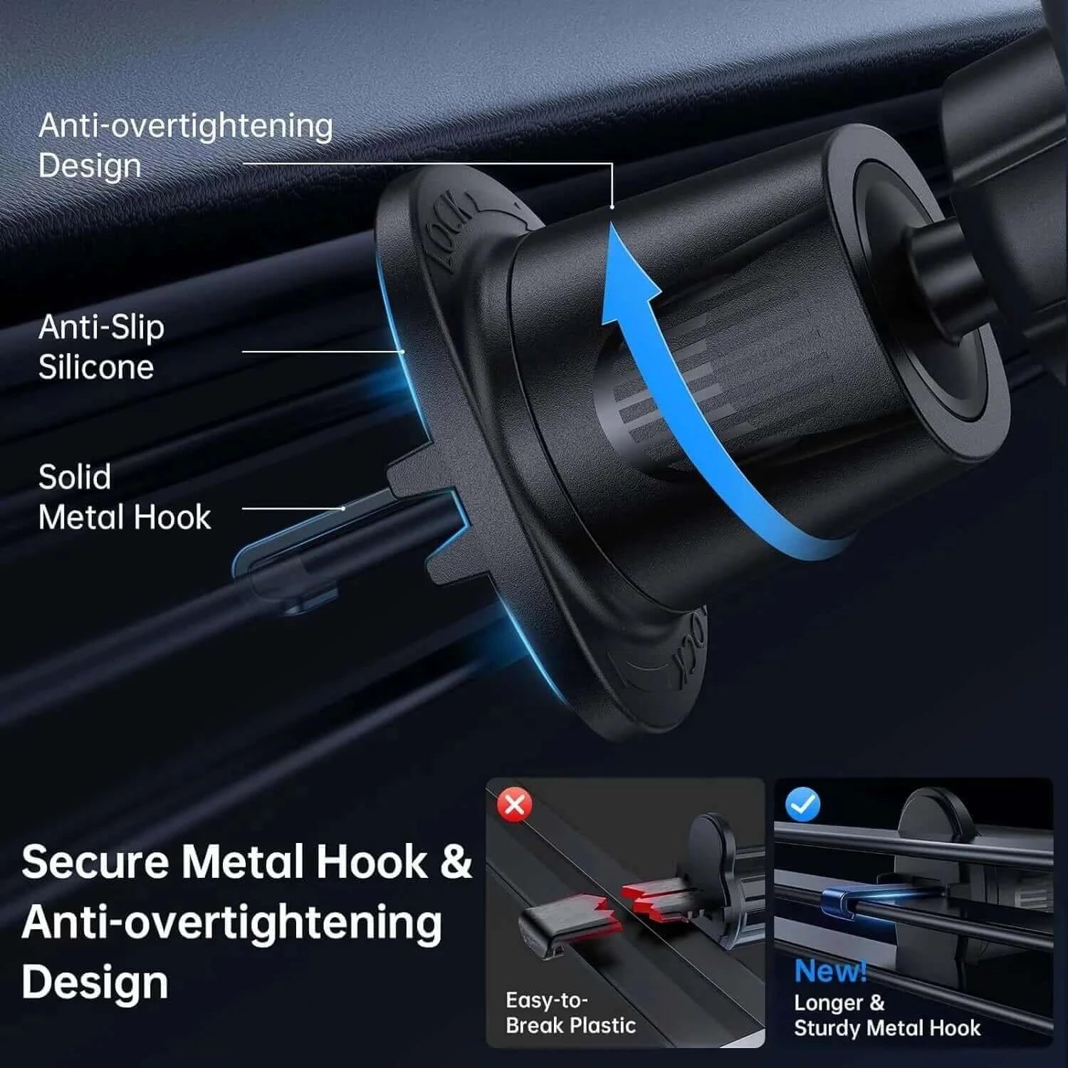 Magnetic-Phone-Holder-for-Car-Air-Vent-Flexible-Rotation-Secure-Metal-Hook_Anti-Overtightening-Design
