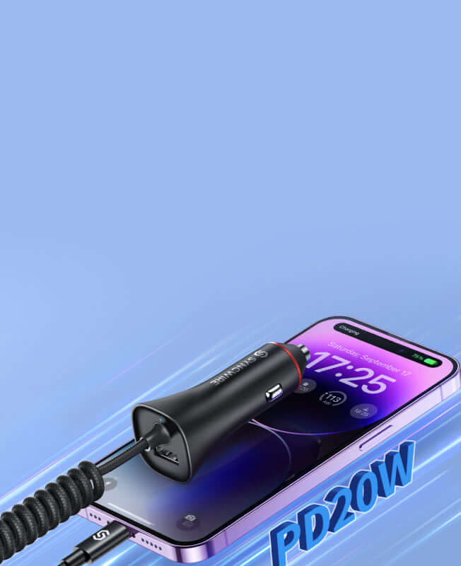 [Apple MFi Certifié ] Syncwire Chargeur Voiture Allume Cigare 32W - Prise  Allume Cigare USB Charge Rapide PD 20W Câble Lightning Intégré pour iPhone