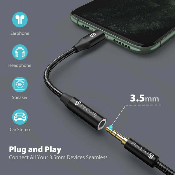  Lightning to 3.5 mm Headphone Jack Adapter, [Apple MFi