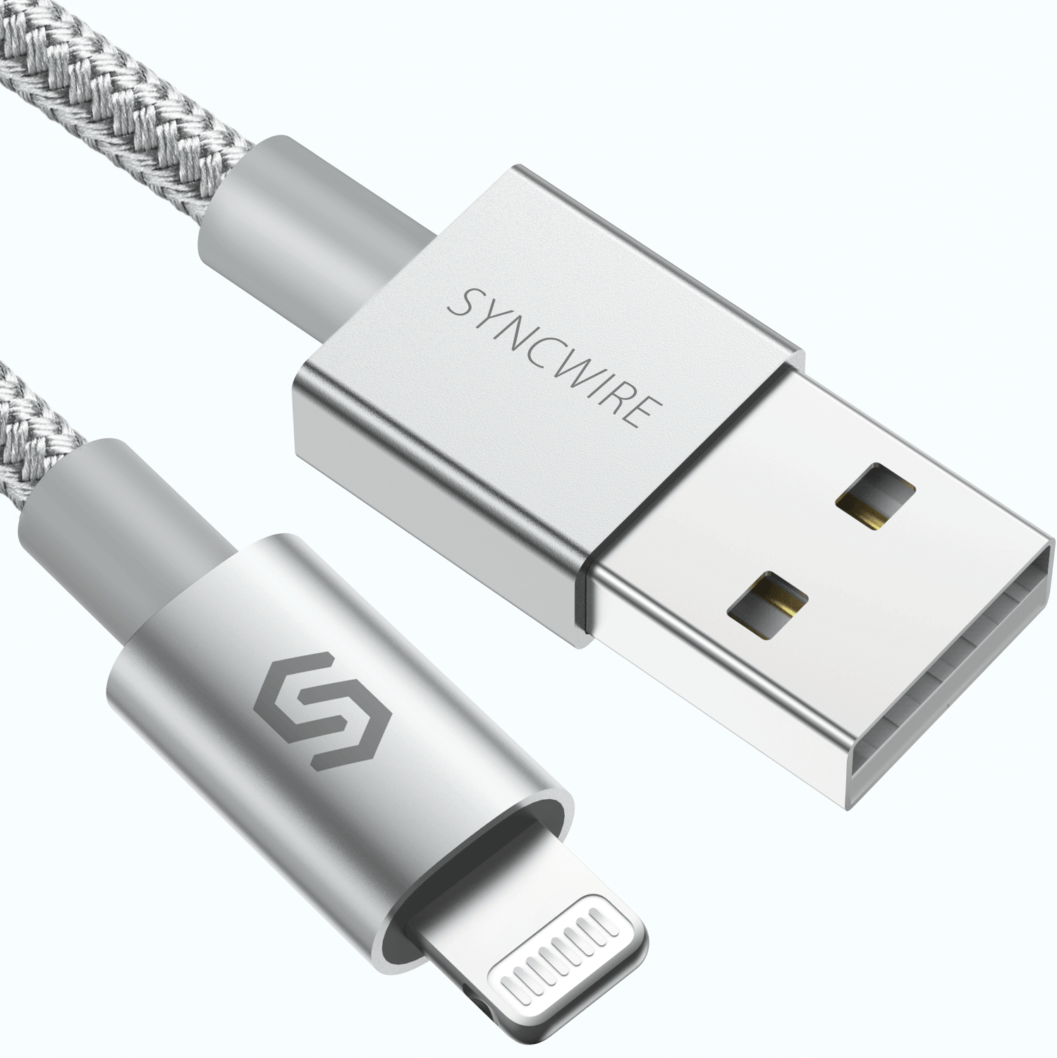 iPhone Quick Charging Lightning Cable Nylon Braided MFi - Silver, 3.3 ft / 1 Meter